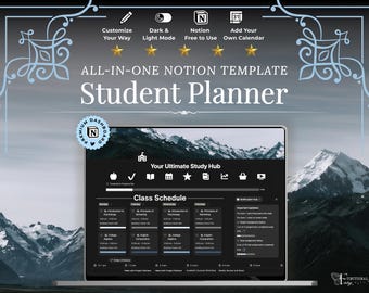 Notion Student Planner | Notion Academic Planner, College Planner, University + High School Template—Note Study Dashboard Assignment Tracker