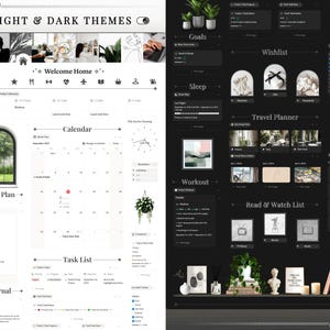 That Girl Aesthetic Notion Life Planner Template, Clean Girl All-in-One Dashboard, Second Brain ADHD Productivity & Self Care, Light and dark mode compatibility, Yearly & Monthly Calendar with Daily Itinerary, Travel Planner & Itinerary, Habit Tracker, Special Event Countdown, Daily To-Do List & Goal Tracker, Meal Planner + Grocery List + Micro/Macro Tracker + Recipe Bank, Wellness & Workout Tracker, Journal Section , Photo Album, Wishlist Pages, Wardrobe Manager, Books, TV & Movie Watchlist
