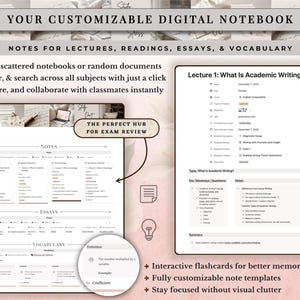 Academic Notion Planner for Students, Aesthetic All-in-One University, College Dashboard for ADHD Productivity,  Ultimate School Template, All-In-One Academic Dashboard, Classes Overview, Color-Coded, Academic Calendar (Weekly + Monthly), Assignments & Exams Tracker, Notes System for Vocabulary and Essays, Study Materials Hub for Lectures, Grades & GPA Smart Dashboard, Goals Page, Habit Tracker, Shopping List, Important Links Hub, Light & Dark Mode Compatible, Automatic Sync Across Devices