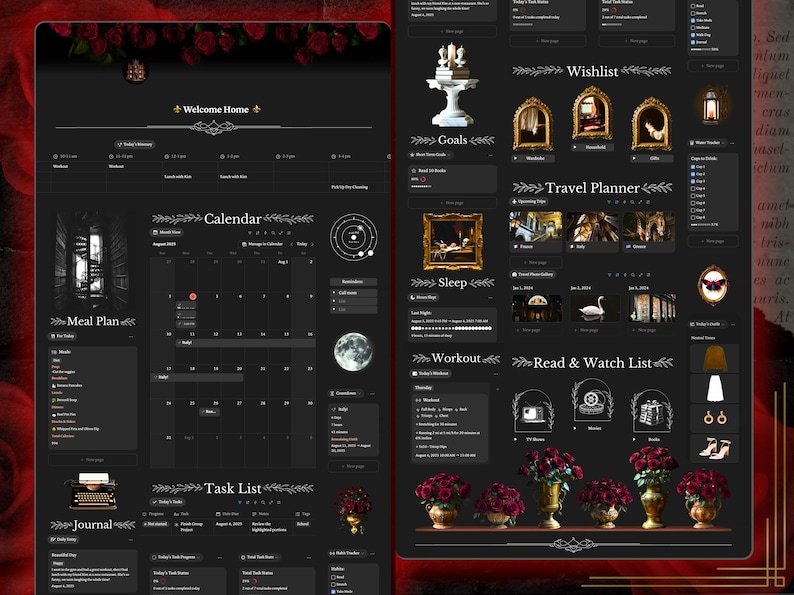 Dark Academia Aesthetic Notion Template: All In One Ultimate Life Planner + Moody Dashboard, ADHD Productivity & Self Care –Digital Download