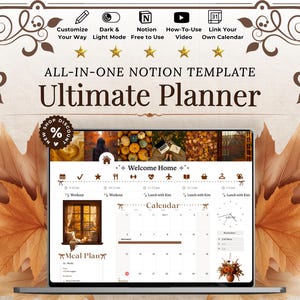 Cozy Autumn Notion Planner Template | Fall Aesthetic Life Dashboard | All in One Digital Organizer for Goals, Habit and Self Care Tracking