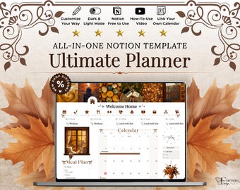 Cozy Autumn Notion Planner Template | Fall Aesthetic Life Dashboard | All in One Digital Organizer for Goals, Habit and Self Care Tracking