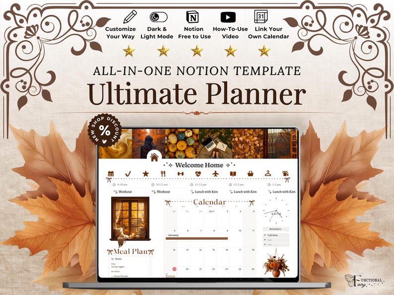 Cozy Autumn Notion Planner Template | Fall Aesthetic Life Dashboard | All in One Digital Organizer for Goals, Habit and Self Care Tracking