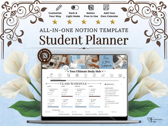 Notion Student Planner Template | Assignment Tracker & Study Planner | College / University Student Dashboard | Academic Productivity System