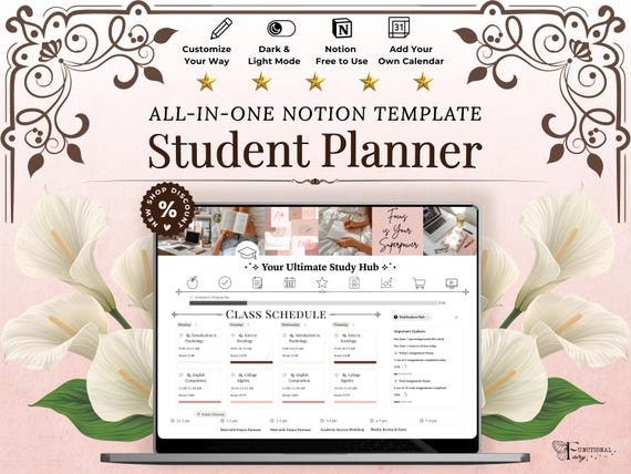 Notion Student Planner | Academic Planner Notion Template | College Planner | Notion Academic Planner | University Student Dashboard