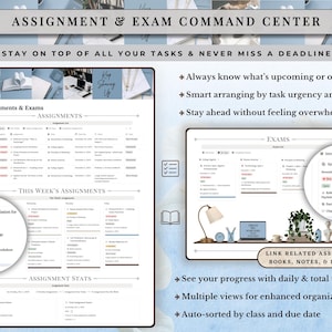 Academic Notion Planner for Students, Aesthetic All-in-One University, College Dashboard for ADHD Productivity,  Ultimate School Template, All-In-One Academic Dashboard, Classes Overview, Color-Coded, Academic Calendar (Weekly + Monthly), Assignments & Exams Tracker, Notes System for Vocabulary and Essays, Study Materials Hub for Lectures, Grades & GPA Smart Dashboard, Goals Page, Habit Tracker, Shopping List, Important Links Hub, Light & Dark Mode Compatible, Automatic Sync Across Devices