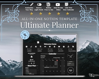 Plantilla de planificador integral definitivo de Notion / Panel de control de vida digital y segundo cerebro / Organizador de objetivos, hábitos y viajes para la productividad