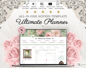 Plantilla de planificador de vida con estética vintage / Panel digital todo en uno: objetivos, bienestar, organización de viajes, cuidado personal y productividad.