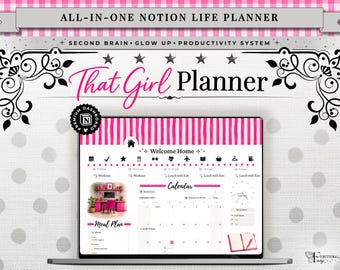 Aesthetic Notion Life Planner Template | Pink Digital Planner | Cute Productivity Planner | Feminine Dashboard | All in One Life Organizer
