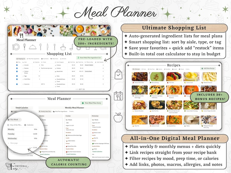 Effortless Meal Planner: Transform Your Week with This Notion Template— Digital Grocery List, Pantry Organizer, Nutrition & Recipe Dashboard