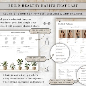 Notion habit tracker, wellness planner, workout tracker and self care planner inside an all in one Notion life planner template. Track daily habits, fitness, workouts, water intake, sleep, wellness goals, routines and healthy lifestyle progress from one neutral aesthetic Notion dashboard. This customizable digital planner combines habit tracking, goal planning, wellness organization, productivity planning and everyday life management in one complete Notion planner template.