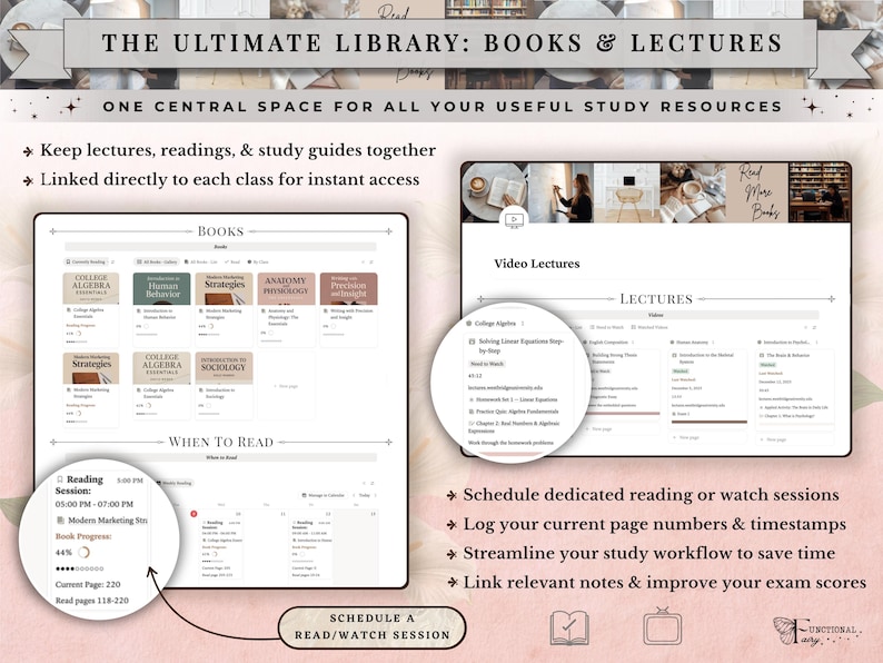 Academic Notion Planner for Students, Aesthetic All-in-One University, College Dashboard for ADHD Productivity,  Ultimate School Template, All-In-One Academic Dashboard, Classes Overview, Color-Coded, Academic Calendar (Weekly + Monthly), Assignments & Exams Tracker, Notes System for Vocabulary and Essays, Study Materials Hub for Lectures, Grades & GPA Smart Dashboard, Goals Page, Habit Tracker, Shopping List, Important Links Hub, Light & Dark Mode Compatible, Automatic Sync Across Devices