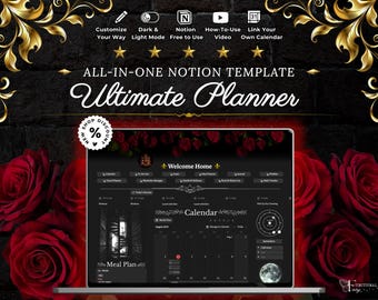 Dark Academia Aesthetic Notion Planner Template | All in One Digital Life Dashboard, Gothic Habit & Study Tracker | Productivity + Self Care