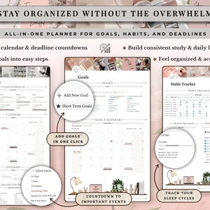 Academic Notion Planner for Students, Aesthetic All-in-One University, College Dashboard for ADHD Productivity,  Ultimate School Template, All-In-One Academic Dashboard, Classes Overview, Color-Coded, Academic Calendar (Weekly + Monthly), Assignments & Exams Tracker, Notes System for Vocabulary and Essays, Study Materials Hub for Lectures, Grades & GPA Smart Dashboard, Goals Page, Habit Tracker, Shopping List, Important Links Hub, Light & Dark Mode Compatible, Automatic Sync Across Devices