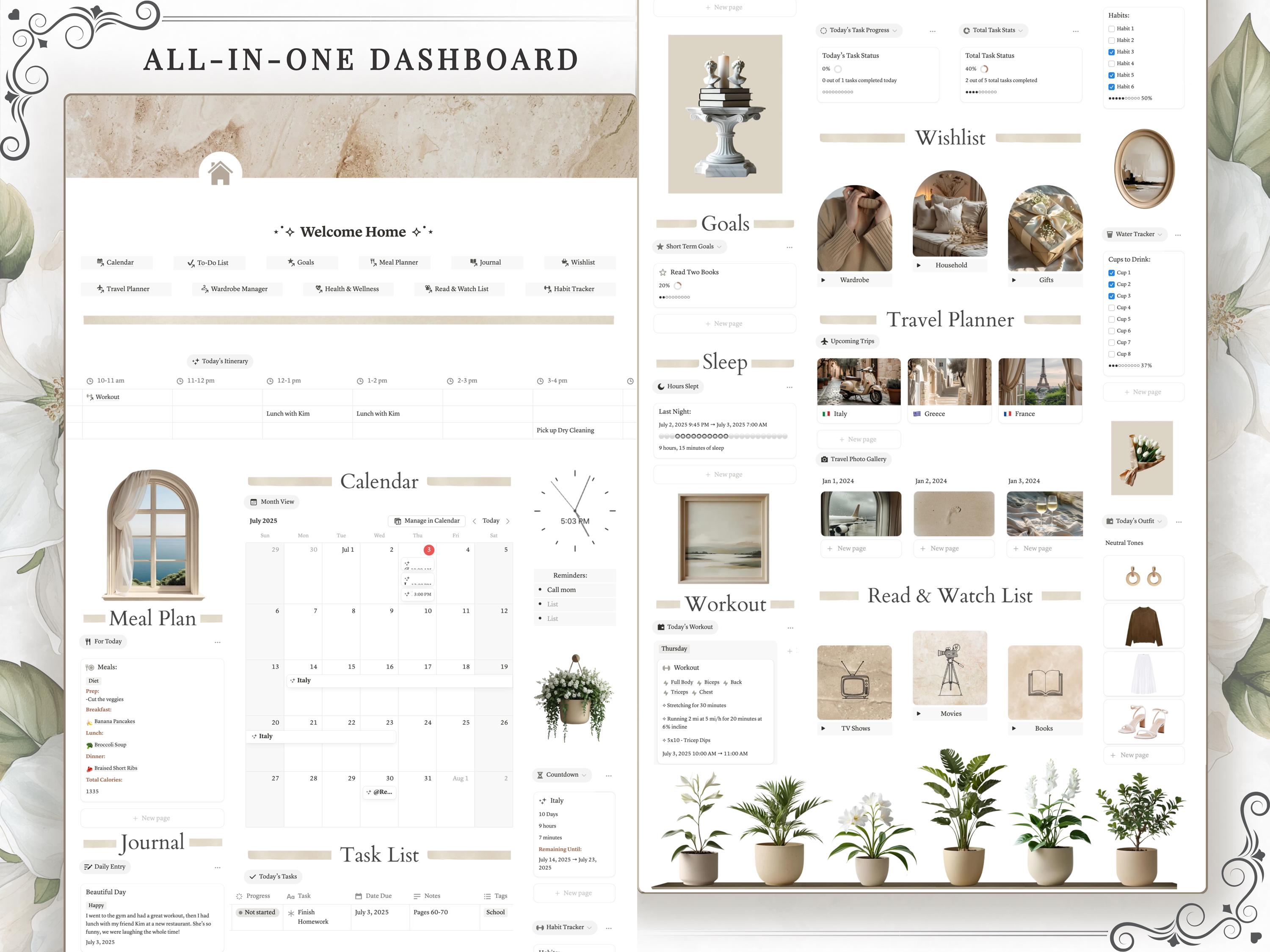 Clean Girl Aesthetic Notion Life Planner Template | Neutral All in One ...
