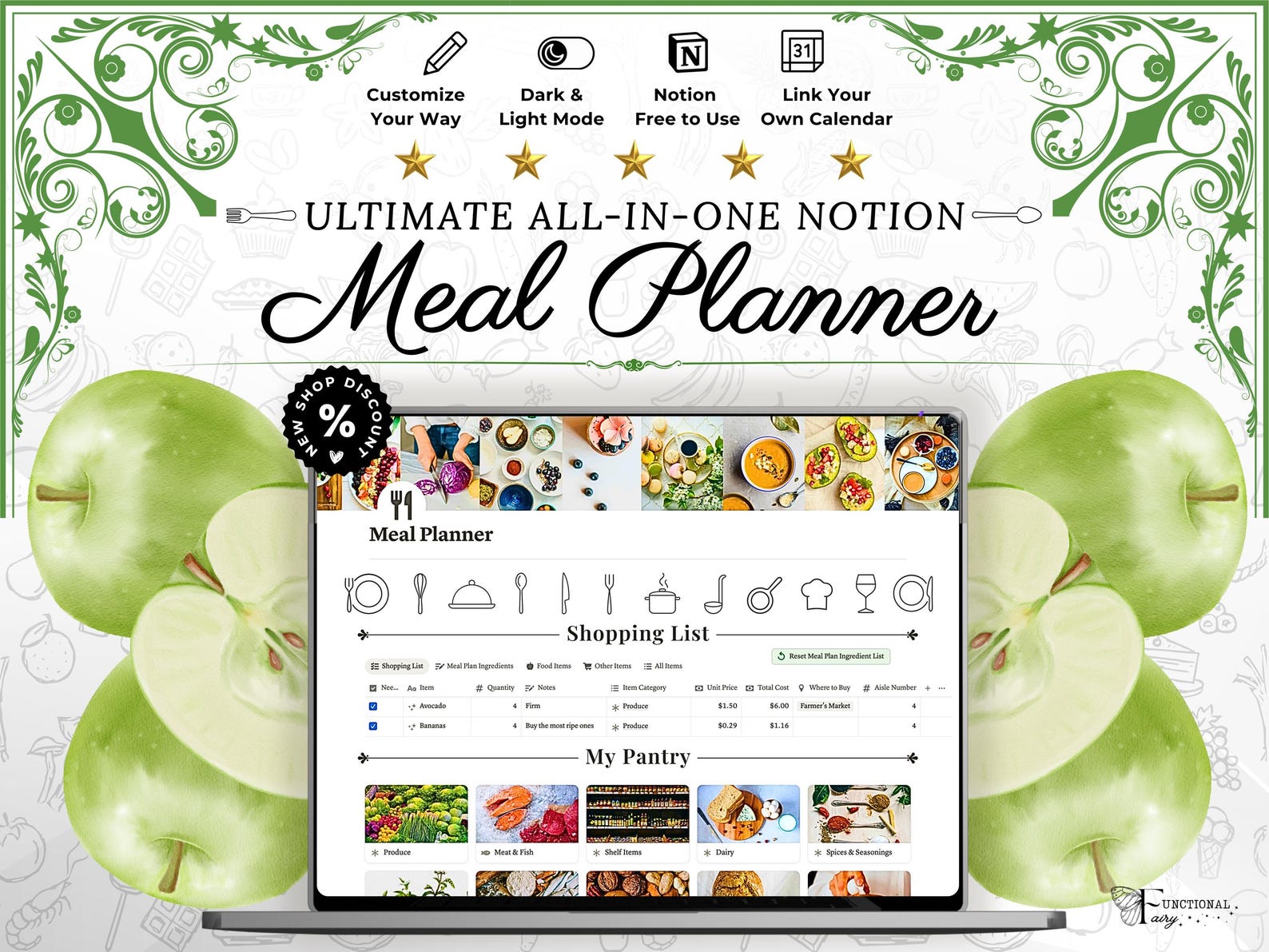 Digital Meal Planner Notion Template Meal Planner Digital Weekly