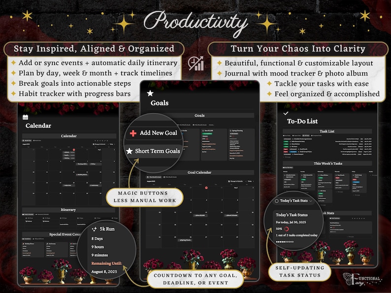 Dark Academia Aesthetic Notion Template: All In One Ultimate Life Planner + Moody Dashboard, ADHD Productivity & Self Care –Digital Download