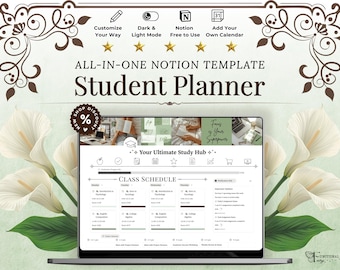 Ultimate Academic Notion Planner | Aesthetic All-in-One University/College Student Dashboard + ADHD Study Productivity, High School Template