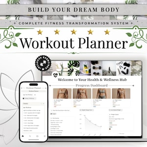 Sjabloon voor Ultimate Notion-trainingstracker | Dashboard fitnessplanner, fitnesslogboek, trainingsdatabase, fotogalerij lichaamsmetingen en voortgang