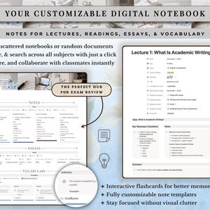 Academic Notion Planner for Students, Aesthetic All-in-One University, College Dashboard for ADHD Productivity,  Ultimate School Template, All-In-One Academic Dashboard, Classes Overview, Color-Coded, Academic Calendar (Weekly + Monthly), Assignments & Exams Tracker, Notes System for Vocabulary and Essays, Study Materials Hub for Lectures, Grades & GPA Smart Dashboard, Goals Page, Habit Tracker, Shopping List, Important Links Hub, Light & Dark Mode Compatible, Automatic Sync Across Devices