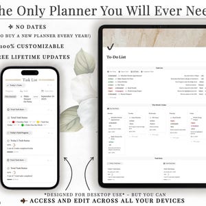 10. Notion task manager, daily to do list and productivity planner inside an all in one Notion life planner template. Organize daily tasks, priorities, reminders, routines, schedules and personal goals from one neutral aesthetic Notion dashboard. This customizable digital life planner helps manage tasks, goals, habits and everyday organization across desktop, laptop, tablet and mobile devices, with automatic syncing so your Notion planner stays accessible wherever you plan.