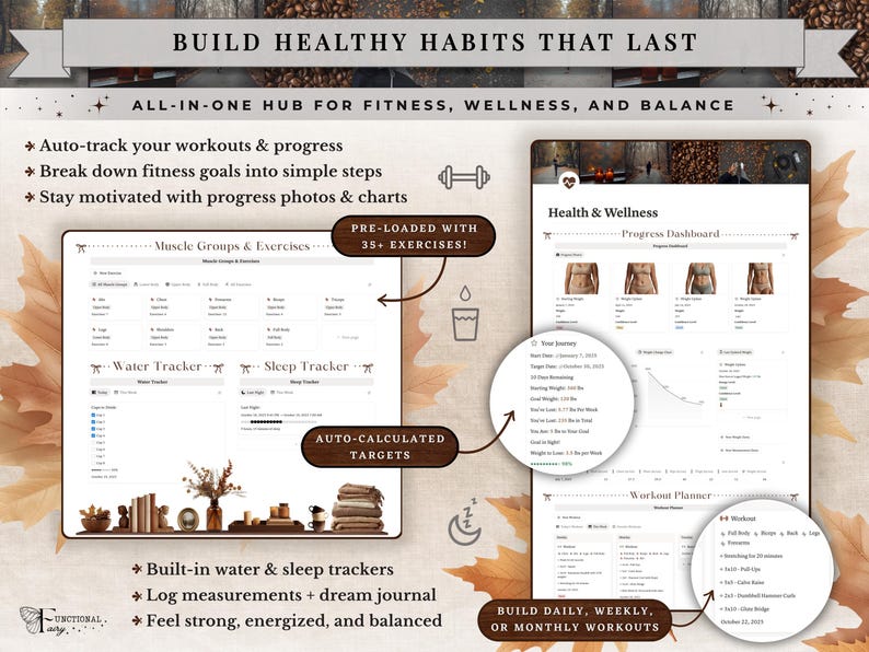 Cozy Autumn Notion Planner Template | Fall Aesthetic Life Dashboard | All in One Digital Organizer for Goals, Habit and Self Care Tracking