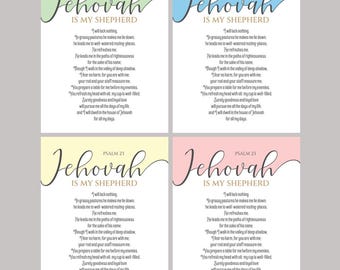 Decorazione murale stampabile del Salmo 23: "Geova è il mio pastore", versetto biblico (download digitale)