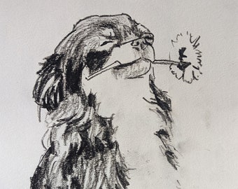 Aangepast portret hond huisdier: houtskoolpotlood