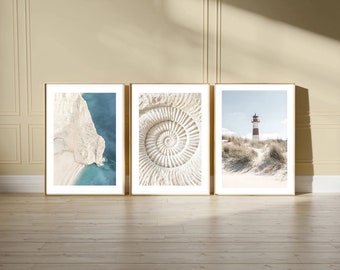 Neutral Coastal Prints Set of 3 | Ocean Beach Wall Art | Sea Digital Posters | Living Room Decor | Digital Download | Coastal Art Trio