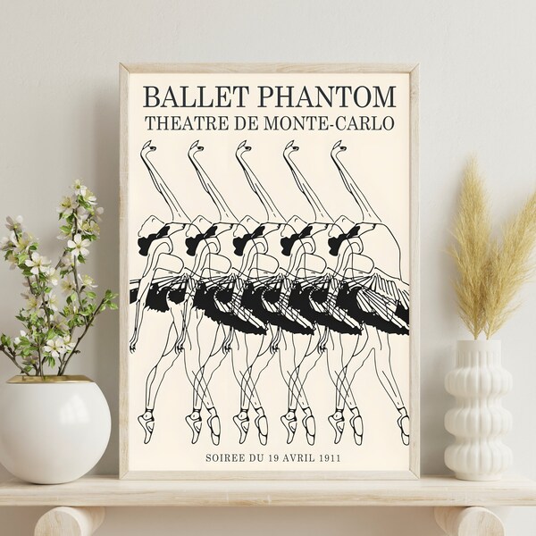 Poster del balletto fantasma / Arte da parete vintage di danza in bianco e nero / Stampa d'arte di balletto classico / Arredamento di danza storica / Arredamento elegante per la casa