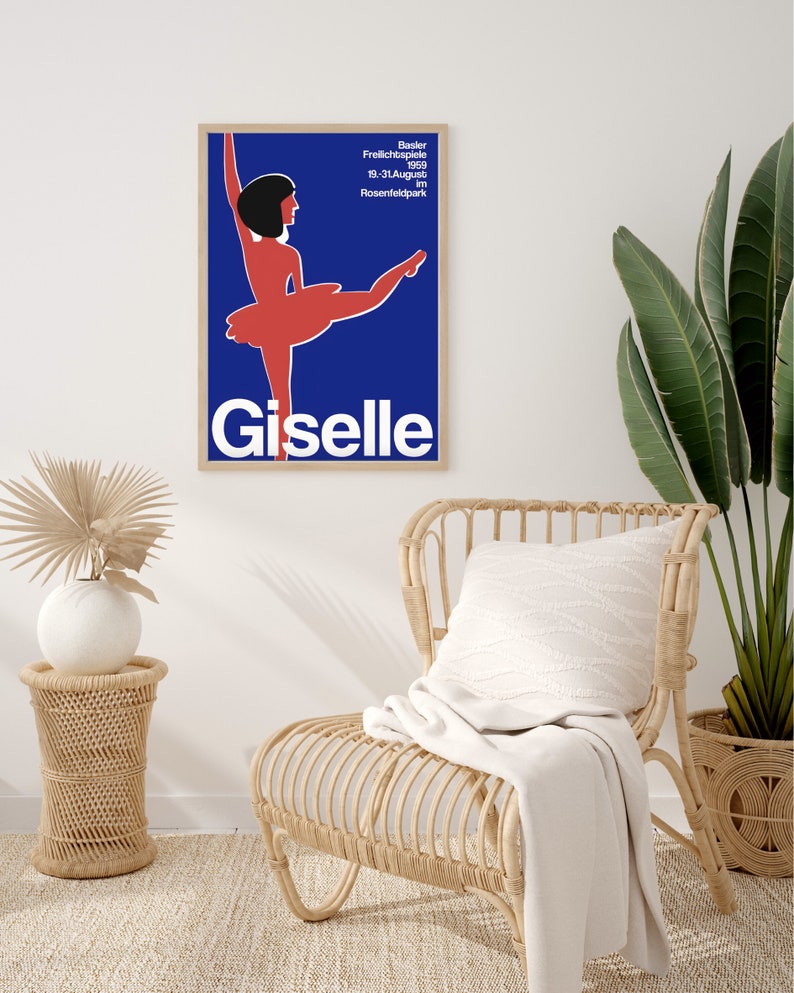 Giselle Ballet Poster Vintage German Art Print Elegant Home Decor Red
