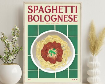 Spaghetti Bolognese Recipe Print | Italian Kitchen Decor | Pasta Lover Wall Art | Digital Download | Foodie Gift | Vintage Chef Poster