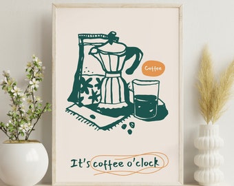 Sage Green Coffee Quote Poster | It's Coffee O'Clock Digital Print | Kitchen Wall Art | Coffee Lover Gift | Instant Download | Home Decor