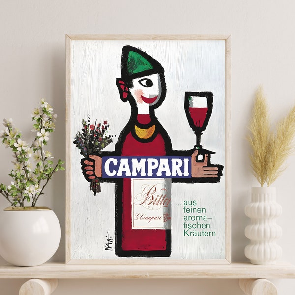 Vintage Campari Ad Poster, Retro Cocktail Wall Art, Bar Decor Print, Digital Download, Vintage Alcohol Advertisement Art, Unique Bar Decor