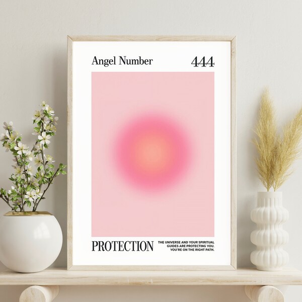 Pink Aura Angel Number 444 Cartel digital imprimible / Arte de pared espiritual / Decoración de manifestación / Cartel de numerología / Impresión de pared suave / Y2K