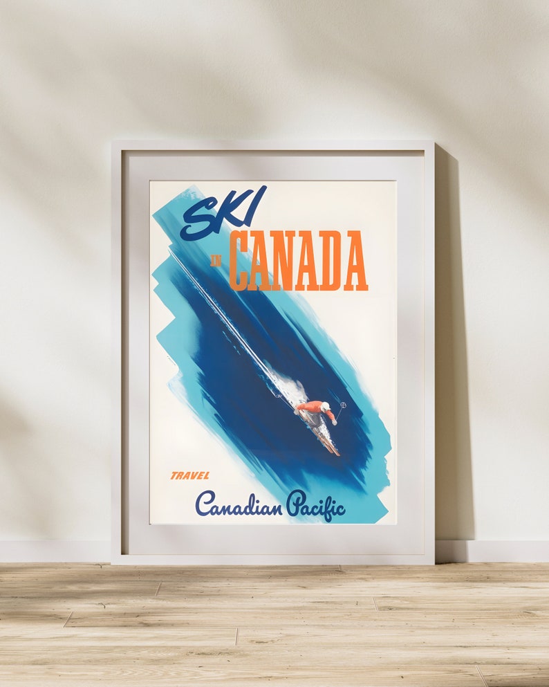 Vintage Canada Travel Poster Retro Ski Lodge Decor Canadian Winter Wall