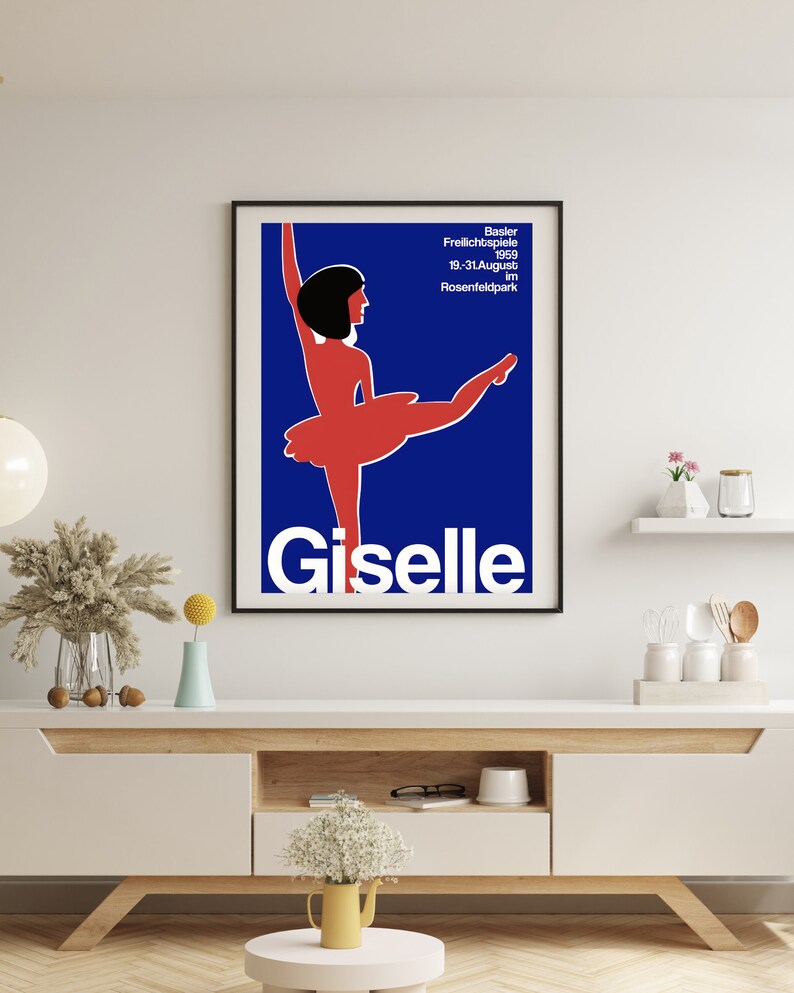 Giselle Ballet Poster Vintage German Art Print Elegant Home Decor Red
