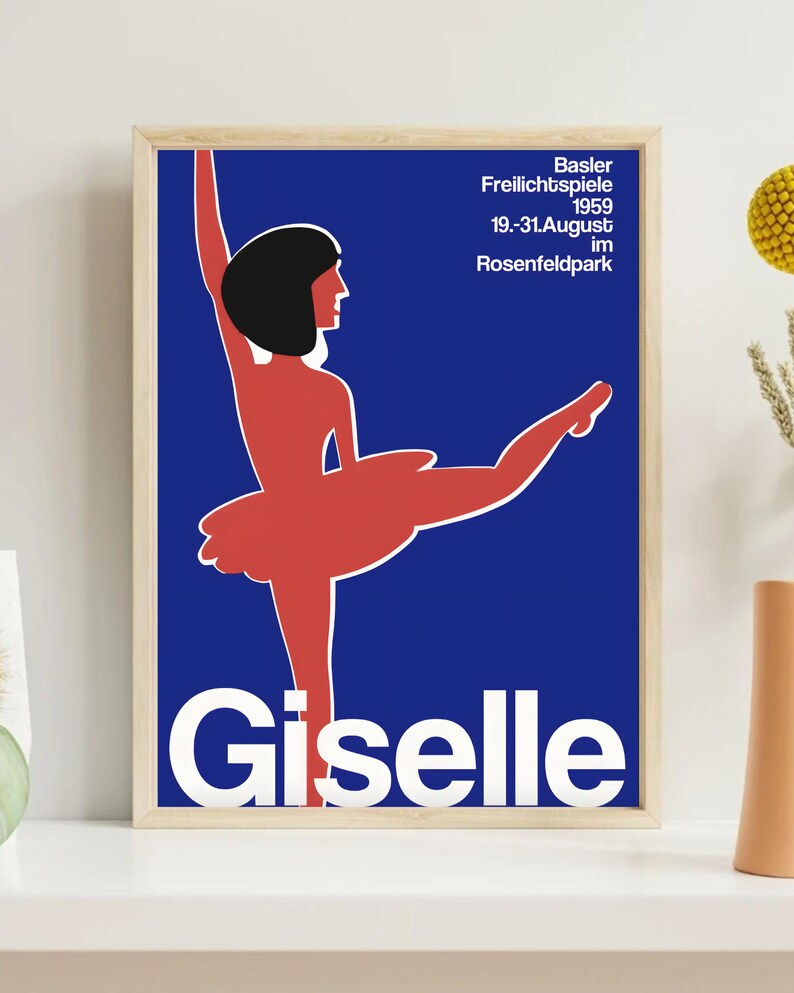 Giselle Ballet Poster Vintage German Art Print Elegant Home Decor Red