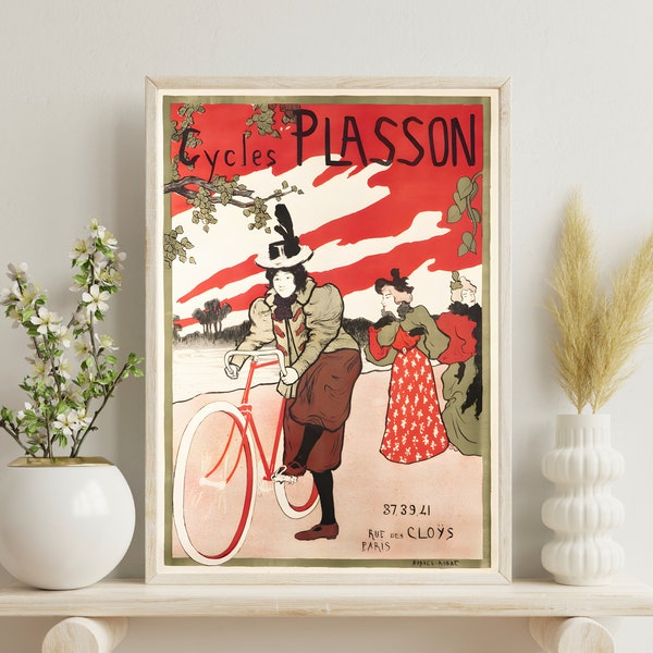 Vintage French Cycle Ad Red Printable | Retro Bicycle Wall Art | Digital Download | Vintage Bike Poster | French Bicycle Decor | Cycling Art