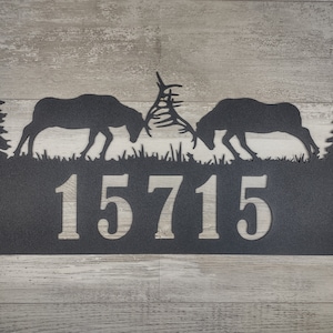 Bull Elk Metal Home Address Sign | 1-Line House Address Sign | Custom Metal Address Sign