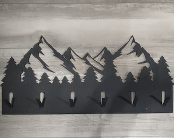 Decorative Metal Coat Hanger with Mountain Scene | Rustic Home Decor | Decorative Hanger
