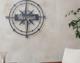 Personalized Compass Rose Metal Wall Art | Custom Nautical Sign