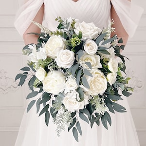 Wedding bouquet, Bridal bouquet, White wedding bouquet, Eucalyptus wedding bouquet, Bridesmaids bouquet, White bridal bouquet image 1