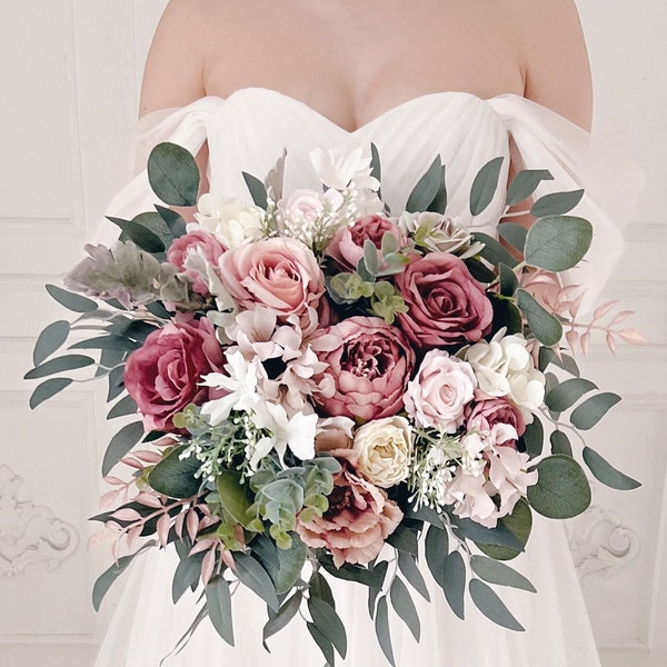 Wedding bouquet, Dusty rose Bridal bouquet, Dusty rose wedding bouquet, Bridesmaids bouquet, Pink wedding bouquet, Mauve wedding bouquet