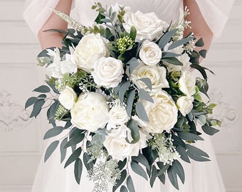 Bouquet de mariée, bouquet de mariée, bouquet de mariée blanc, bouquet de mariée d'eucalyptus, bouquet de demoiselles d'honneur, bouquet de mariée blanc