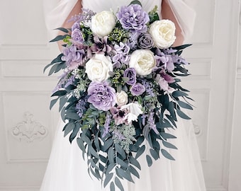 Cascade wedding bouquet, Lavender wedding bouquet, Cascading bridal bouquet, Lilac bridal bouquet, Purple Bridesmaids bouquet