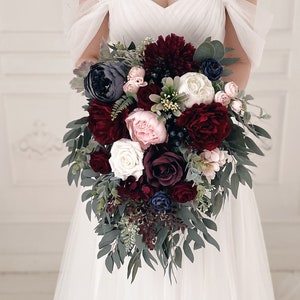 Cascade wedding bouquet, Burgundy cascade bouquet, Navy wedding bouquet, Bridal bouquet, Bridesmaids bouquet, Burgundy wedding bouquet