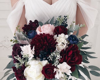 Wedding bouquet, Burgundy Bridal bouquet, Navy wedding bouquet, Bridesmaids bouquet, Burgundy wedding bouquet, Deep red wedding bouquet,