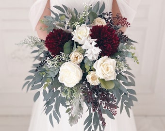 Wedding bouquet, Burgundy Bridal bouquet, Wedding bouquet burgundy, Bridesmaids bouquet, Fall wedding bouquet, Winter wedding bouquet