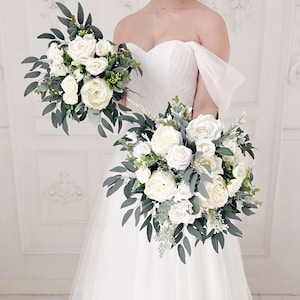 Wedding bouquet, Bridal bouquet, White wedding bouquet, Eucalyptus wedding bouquet, Bridesmaids bouquet, White bridal bouquet image 8